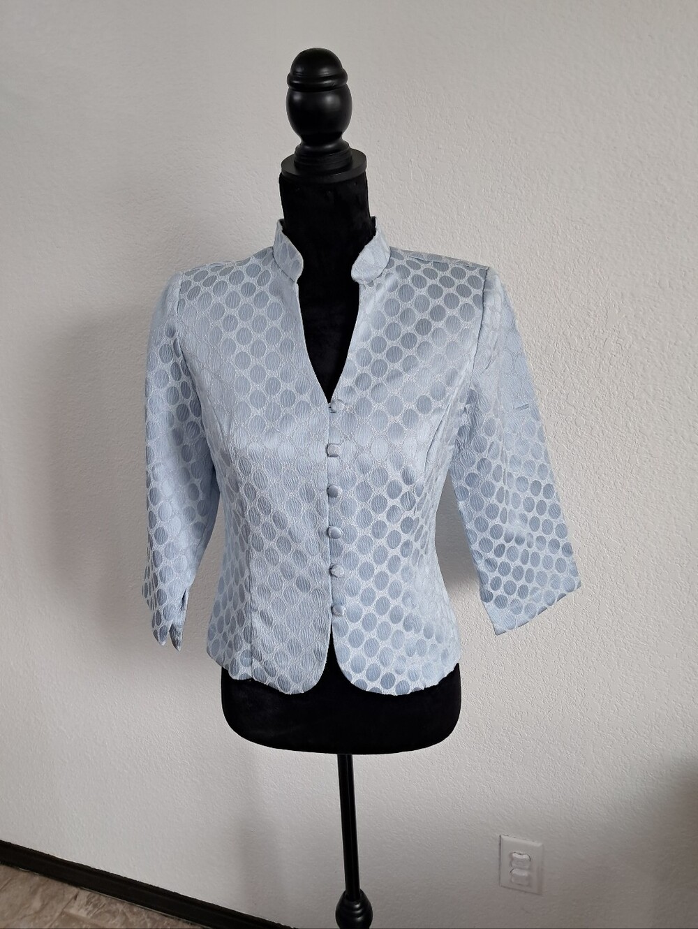 Vintage K & Company Light Blur Brocade Jaquard Blazer Jacket 3/4 Sleeve Classic